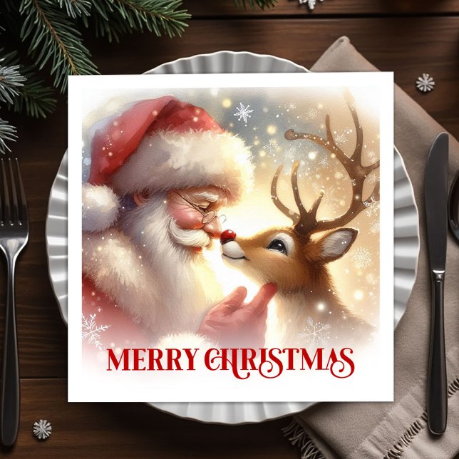Elegant Santa and Rudolph Holiday Dinner Party  Pappersservett (Elegant Santa and Rudolph Holiday Dinner Party Napkins

)