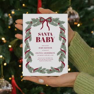 Elegant Santa Baby Röd Båge Bebis Shower Inbjudningar