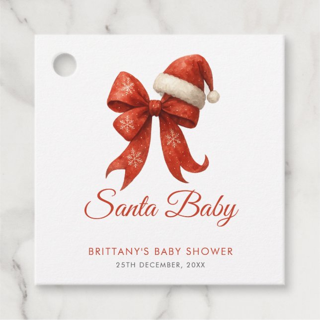 Elegant Santa Baby Shower Red Bow-jul Gåvor Etiketter (Framsida)