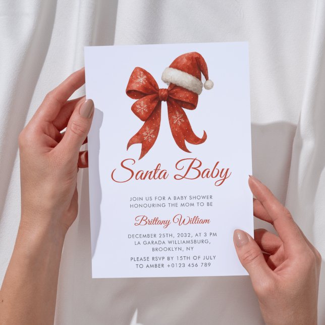 Elegant Santa Baby Shower Red Bow-jul Inbjudningar (Skapare uppladdad)