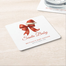Elegant Santa Baby Shower Red Bow-jul Underlägg Papper Kvadrat