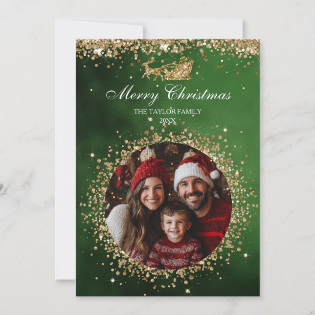 Elegant Santa Guld Glitter Julgran Photo Inbjudningar (Framsida)