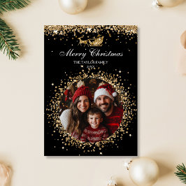 Elegant Santa Guld Glitter Julgran Photo Inbjudningar