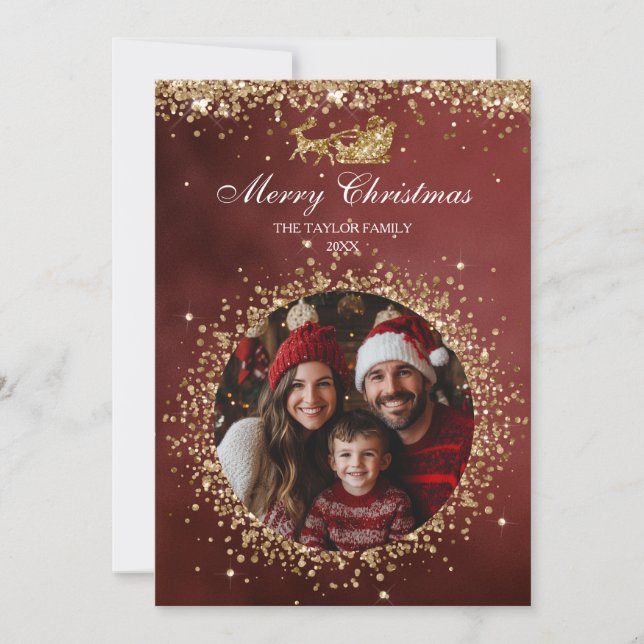 Elegant Santa Guld Glitter Julgran Photo Inbjudningar (Framsida)