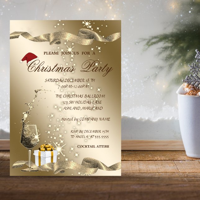 Elegant,Santa Hat,Glass,Corporate jul Party, Inbjudningar (Skapare uppladdad)