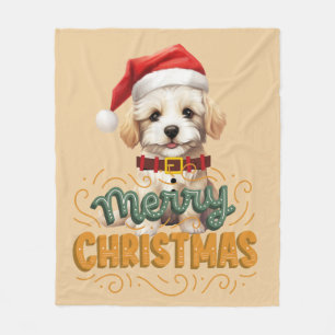 Elegant Santa hund God jul Retro Mustard Fleecefilt