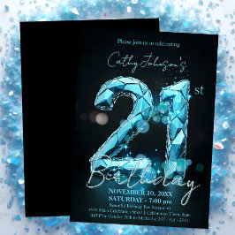 Elegant Sapphire Blue and Black 21:a födelsedagen Inbjudningar