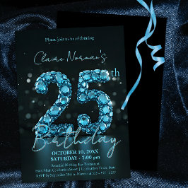 Elegant Sapphire Blue and Black 25:e födelsedagen Inbjudningar