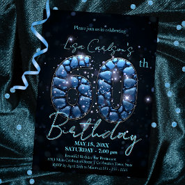 Elegant Sapphire Blue and Black 60 Birthday Inbjudningar