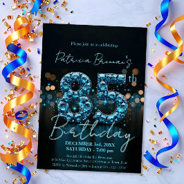 Elegant Sapphire Blue and Black 85 Birthday Inbjudningar