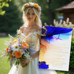 Elegant Sapphire Blue Orange Bröllop Guld