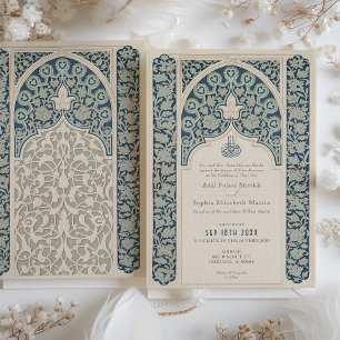 Elegant Sapphire och Cream Islamic Snöre Bröllop Inbjudningar