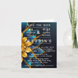 Elegant Sapphire och Guld Blommigt Bröllop Inbjudan