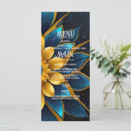 Elegant Sapphire och Guld Blommigt Bröllop Meny