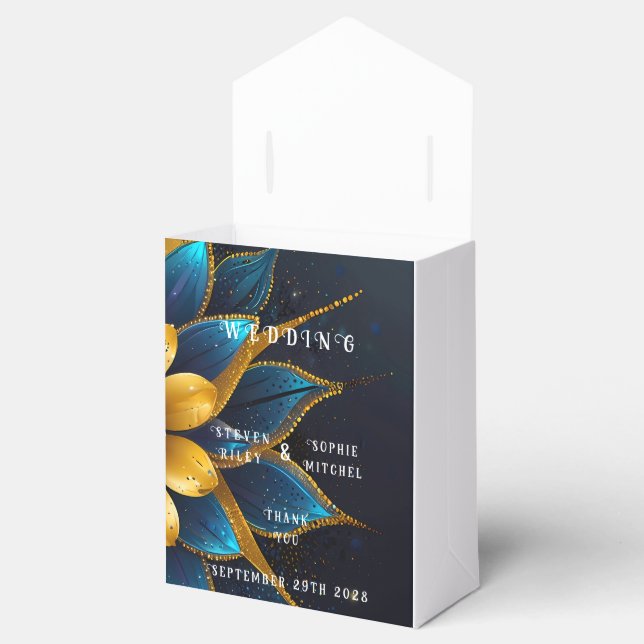 Elegant Sapphire och Guld Blommigt Bröllop Presentaskar (Öppnad)