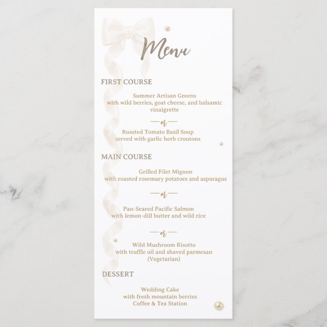 Elegant Satinbands Wedding Meny Platt Stil (Framsida)