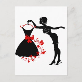 Elegant sätter upp snyggt silhouette med klänning vykort