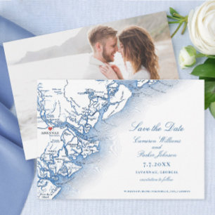 Elegant Savannah Georgia Bröllop Navy Karta Spara Datumet