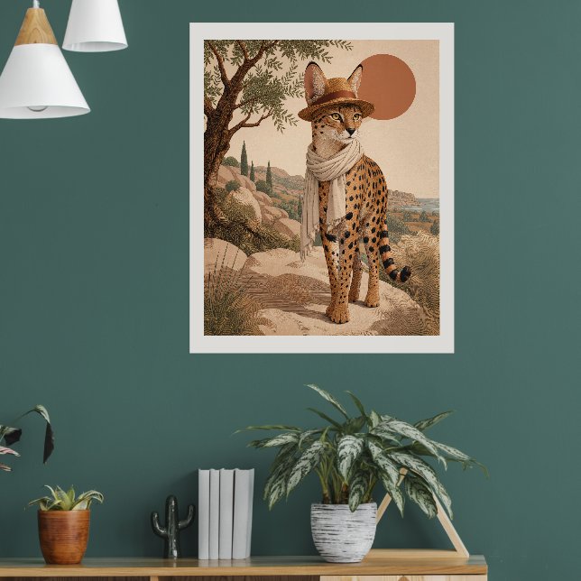 Elegant Savannah Katt Porträtt Boho Väggkonst Lyx (Vardagsrum 1)
