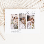 Elegant Save the Date 3 Foto Inbjudningar<br><div class="desc">Moderna och eleganta liggande tre (3) foton Save the Date bröllopsinbjudan med handskriven typsnitt. Spara datum inbjudan magnet inkluderar typsnitt och chic och enkel design som du kan lägga till din anpassade förlovningsfotografi bild till.</div>