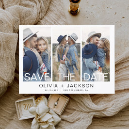 Elegant Save the Date 3 Foto Vit Bokstav  Spara Datumet