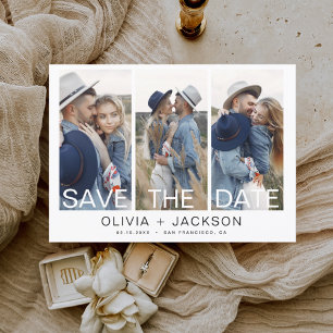 Elegant Save the Date 3 Foto Vit Bokstav Spara Datumet