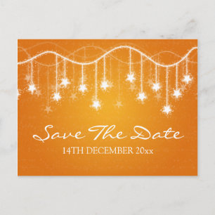 Elegant Save The Date Glittrande Stjärnor Orange Meddelande Vykort