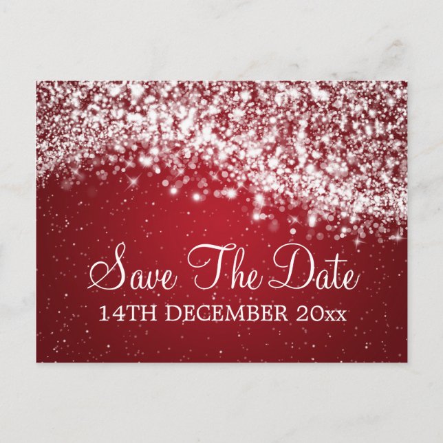 Elegant Save The Date Gnistrande Våg Röd Meddelande Vykort (Framsida)