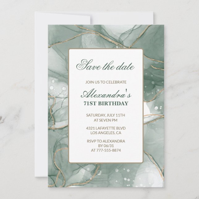 Elegant Save the date Grön 71-årsdag Inbjudningar (Framsida)