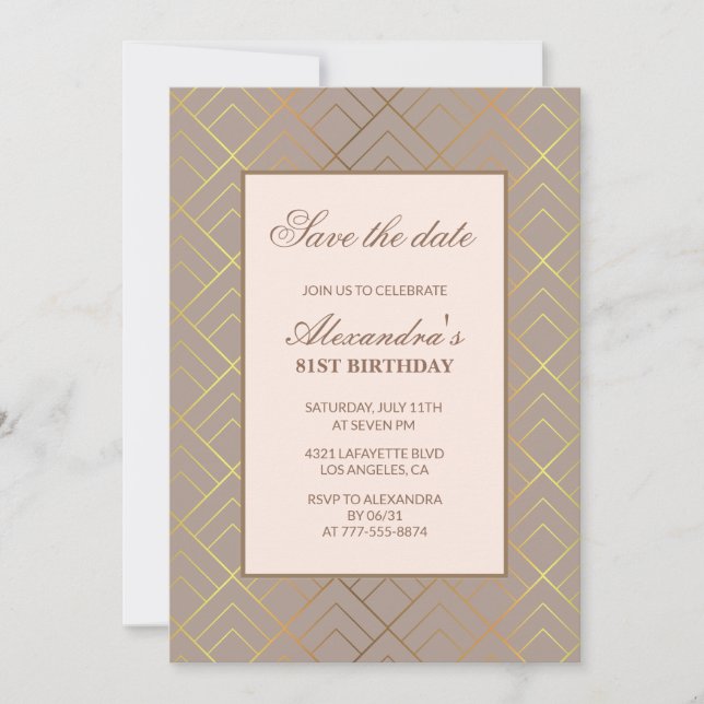 Elegant Save the date Guld Brun 81-årsdag Inbjudningar (Framsida)
