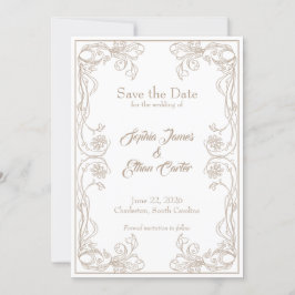 Elegant Save the Date-kort – Sand Rose Filigree Inbjudningar