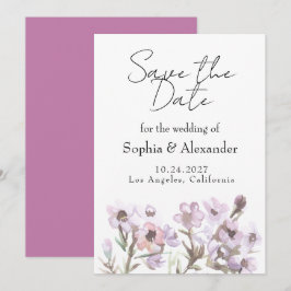 Elegant Save the Date - Lila akvarellblomma Inbjudningar