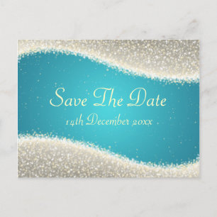 Elegant Save The Date Lysande Glitter Turkos Meddelande Vykort