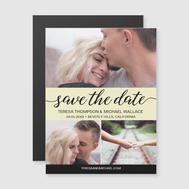 Elegant "Save the Date" Personlig Bröllop Magne Ma Magnetisk Inbjudningskort (Fram/baksida)