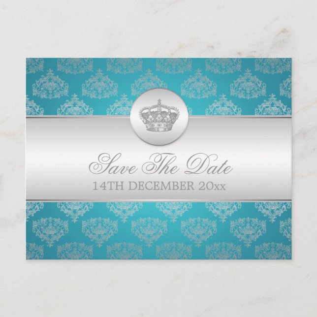 Elegant Save The Date Royal Crown Blå Meddelande Vykort (Framsida)