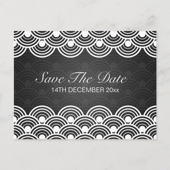 Elegant Save The Date-skalad mönster svart Meddelande Vykort (Framsida)