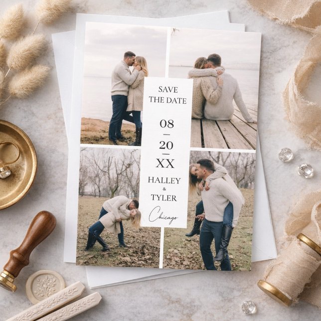Elegant Save the Date Wedding Photo Collage Inbjudningar (Skapare uppladdad)