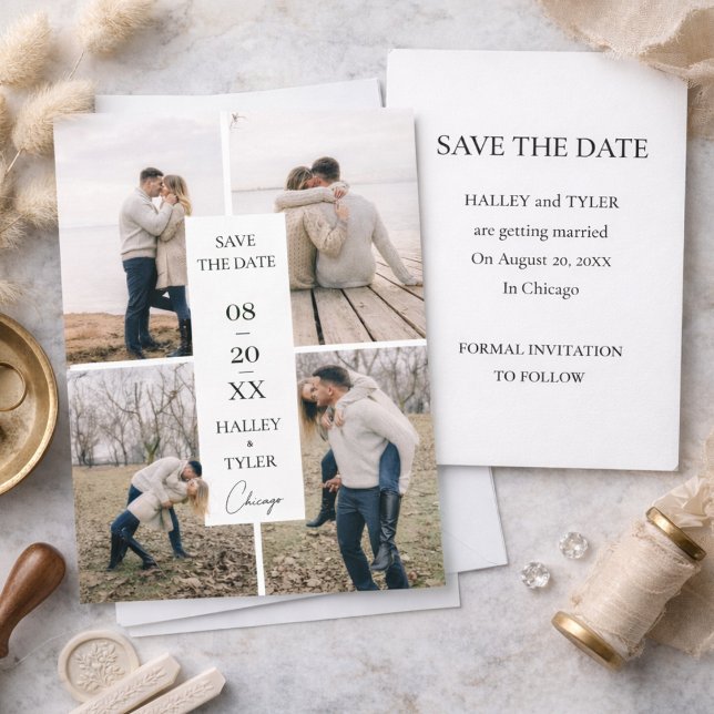 Elegant Save the Date Wedding Photo Collage Inbjudningar (Skapare uppladdad)