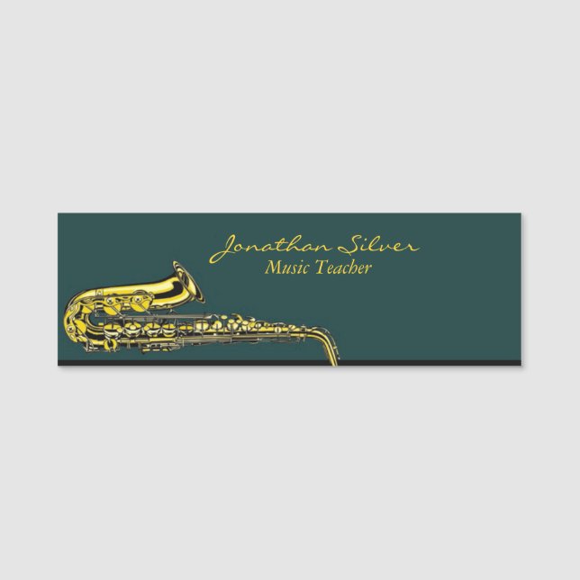 Elegant Saxophone Music Teacher Namnbricka (Framsida)