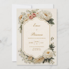 Elegant Scalloped Blush Peony Floral Wedding Inbjudningar
