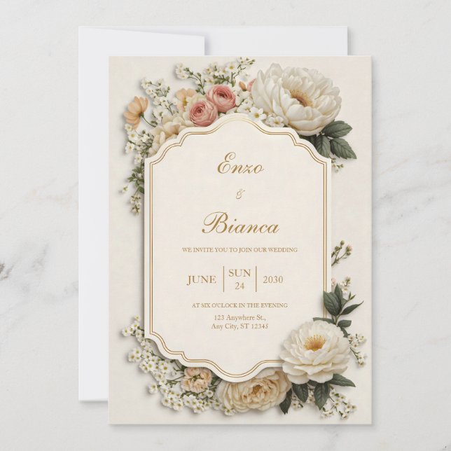 Elegant Scalloped Blush Peony Floral Wedding Inbjudningar (Framsida)