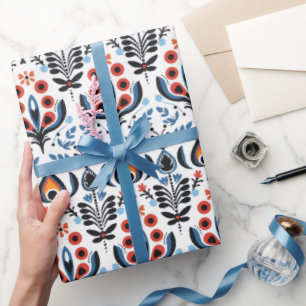 Elegant Scandinavian Blommigt Folk Wrapping Papper Presentpapper