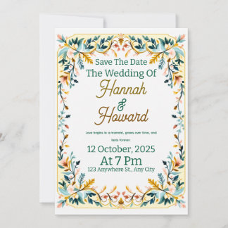 Elegant Scandinavian Rosemaling Wedding Invitation Inbjudningar