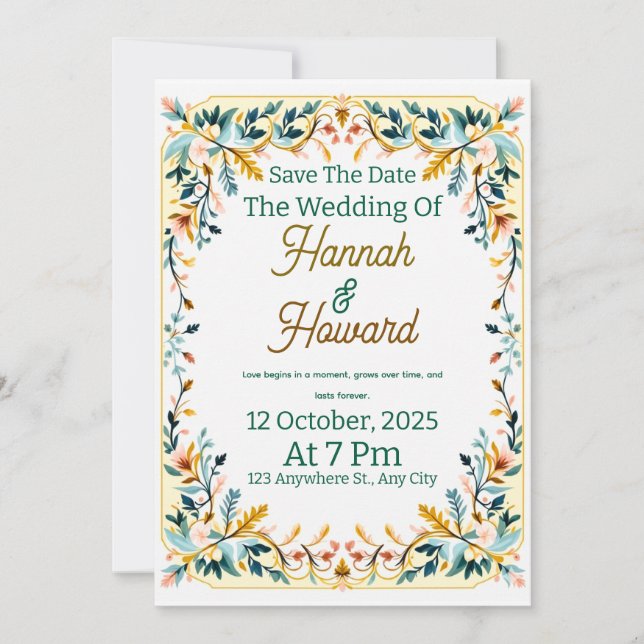 Elegant Scandinavian Rosemaling Wedding Invitation Inbjudningar (Framsida)