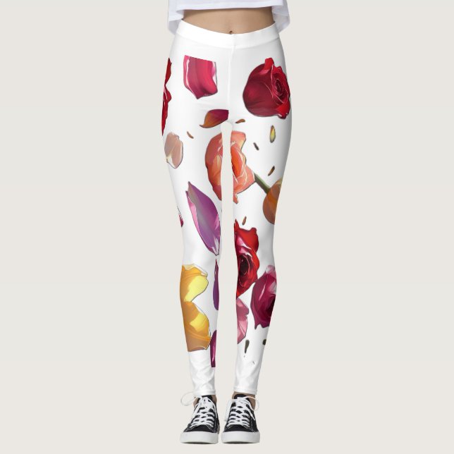 Elegant Scattered Floral Petal Leggings | Modern  (Framsida)