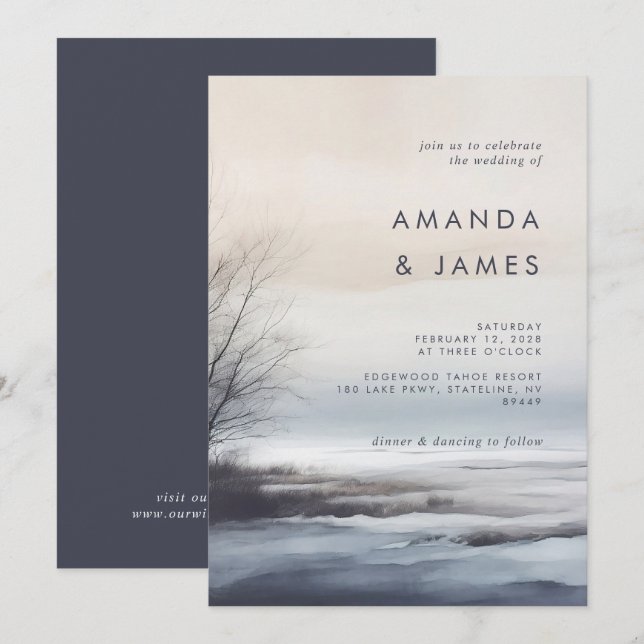 Elegant Scenia Abstrakt Ligcape Winter Wedding Inbjudningar (Fram/baksida)
