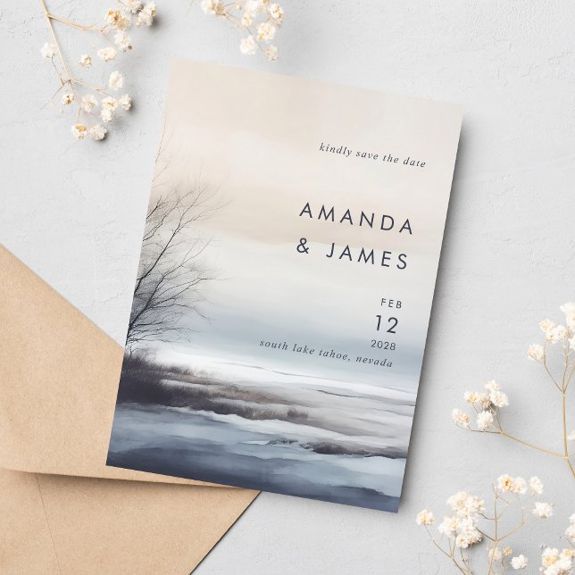 Elegant Scenia Abstrakt Ligcape Winter Wedding Spara Datumet (Skapare uppladdad)