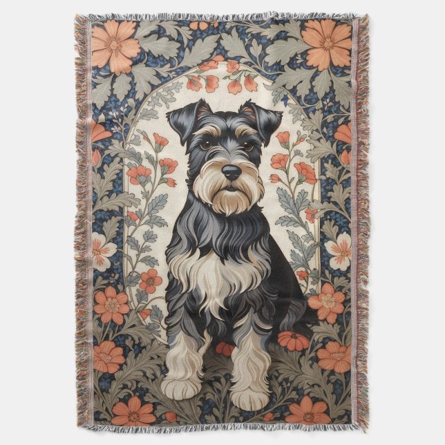 Elegant Schnauzer William Morris Inspired Floral Filt (Framsidan Vertikal)