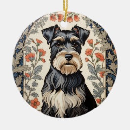 Elegant Schnauzer William Morris Inspired Floral Julgransprydnad Keramik