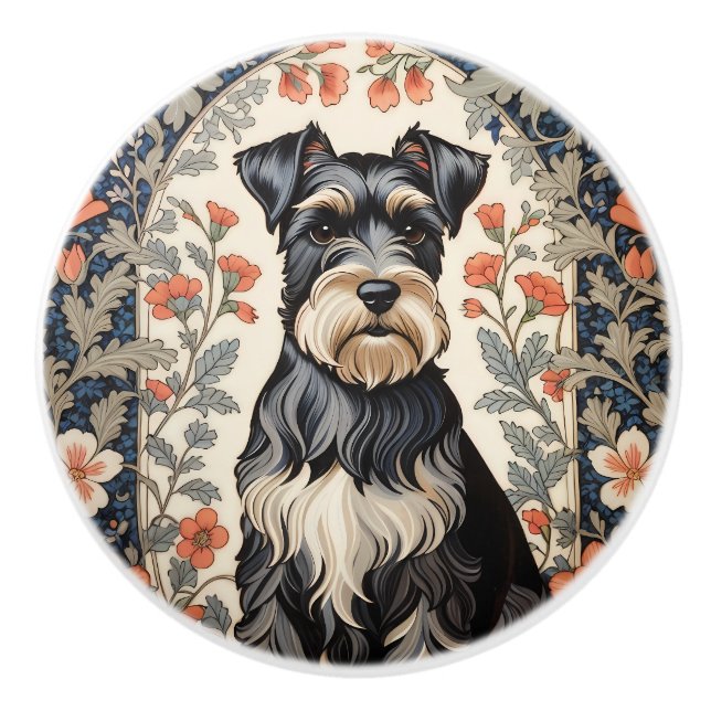 Elegant Schnauzer William Morris Inspired Floral Knopp (Framsidan)